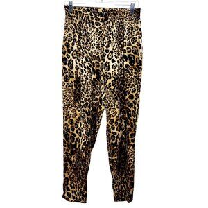 Leopard Print Satin Pants With Elastic Waist & Drawstring Size M Haute Monde